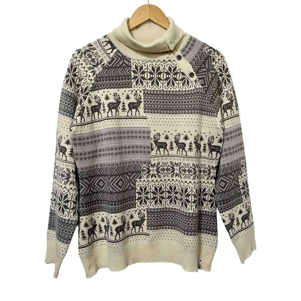 Woolrich Womens Reindeer Knit Cotton Turtleneck Sweater Size M Nordic Holiday